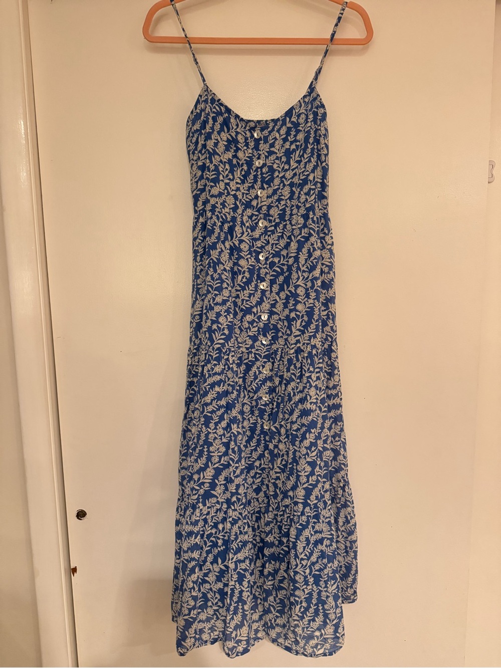 Banjanan Blue and White Floral Spaghetti-Strap Maxi Dress